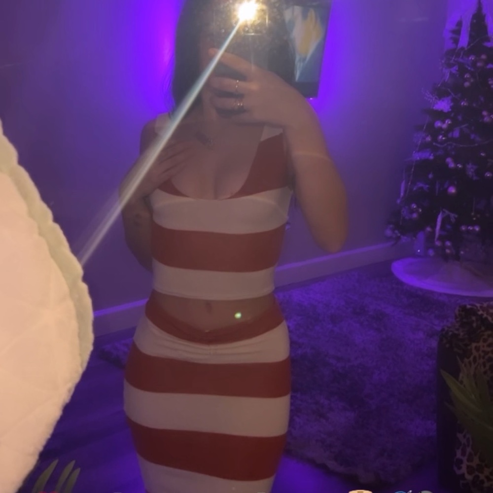 2 piece long striped skirt with tank top